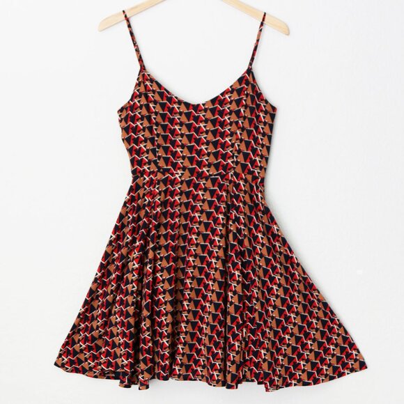 Miss Me Retro Geometric Print Fit Flared Skater Dress S V Neck Pinup Y2K Vintage - Picture 2 of 16